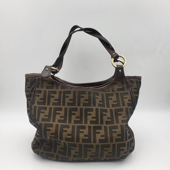 Fendi Handbags - FENDI Shoulder Bag Brown Black Zucca Canvas Leather Authentic..